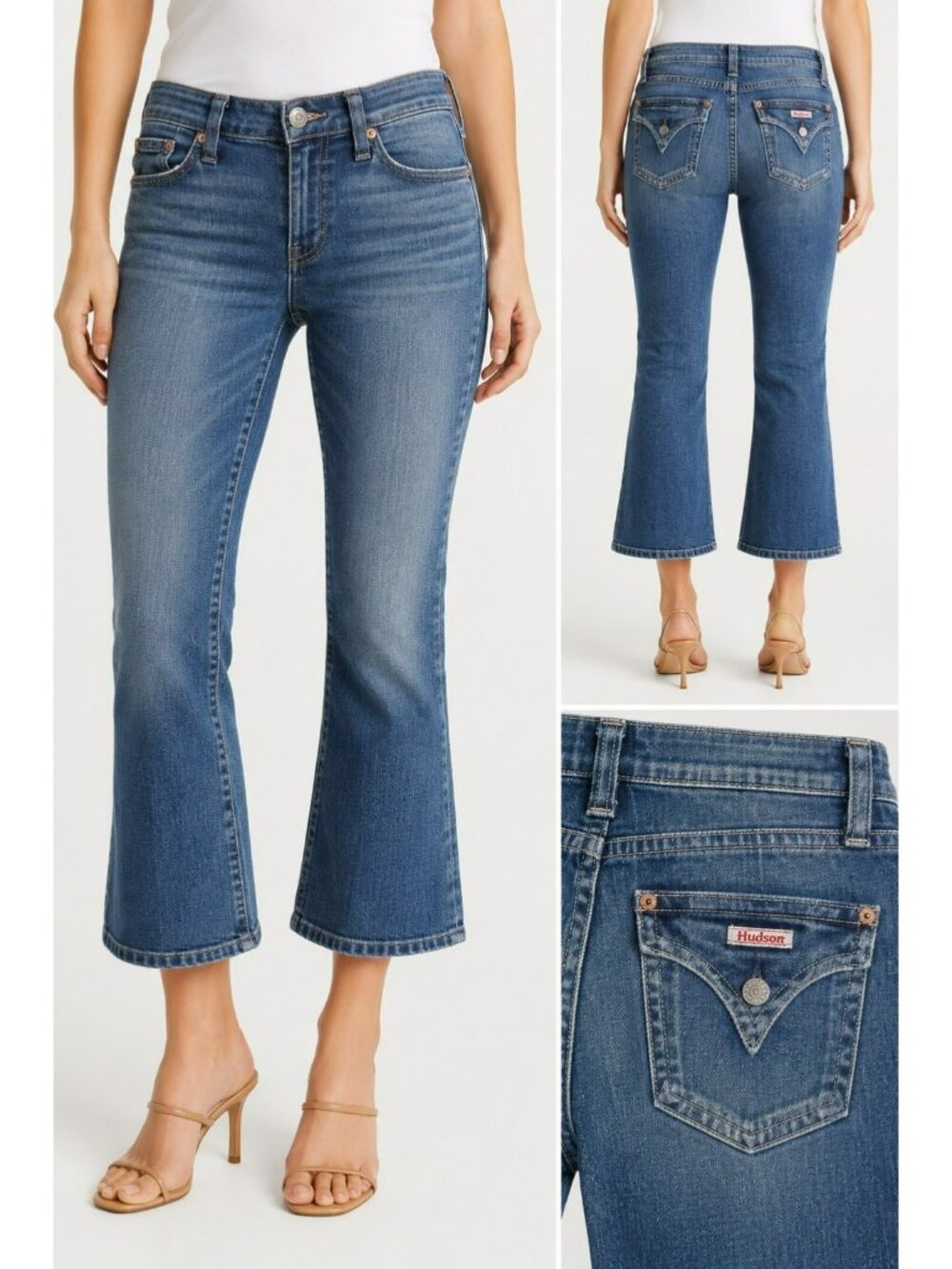 Hudson Bootcut Leg Distressed Crop Low Rise Jeans Womens 29 Blue Made In USA
